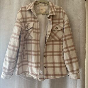 Thread & Supply Beige and White Plaid Shacket